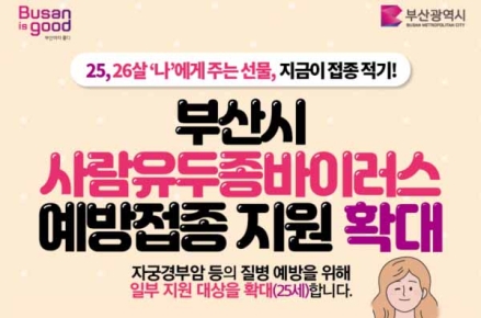 부산시, 7월 1일부터 사람유두종바이러스 예방접종 지원 대상 25~26세로 확대