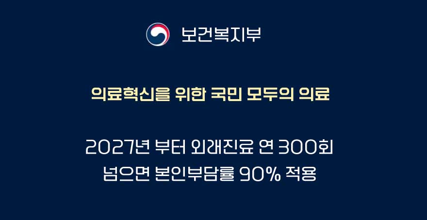 내년(2027년)부터 외래진료 연 300회 넘으면 본인부담률 90% 적용